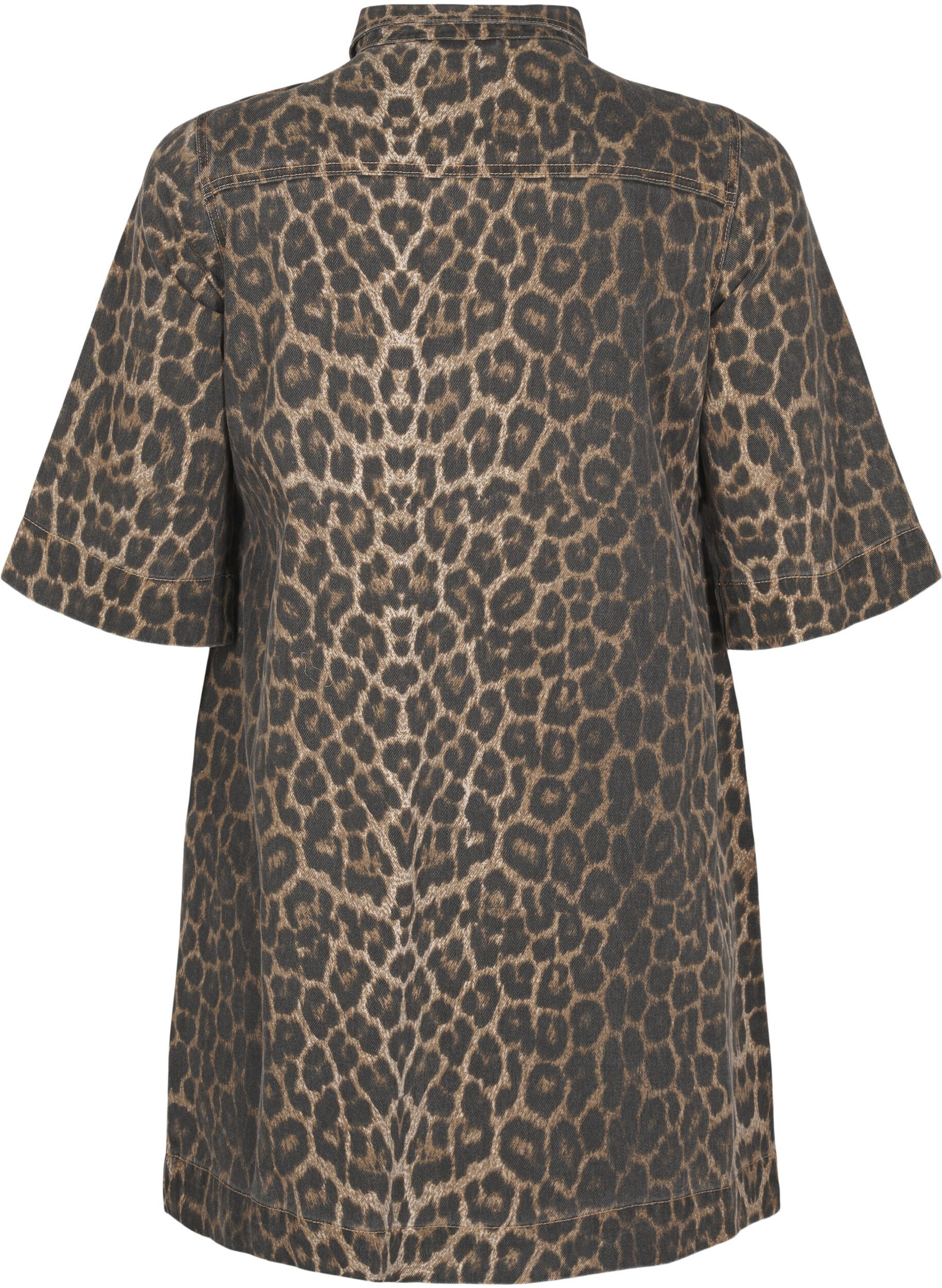Zizzifashion Short-sleeved denim dress with leopard print, LEO AOP, Packshot image number 1
