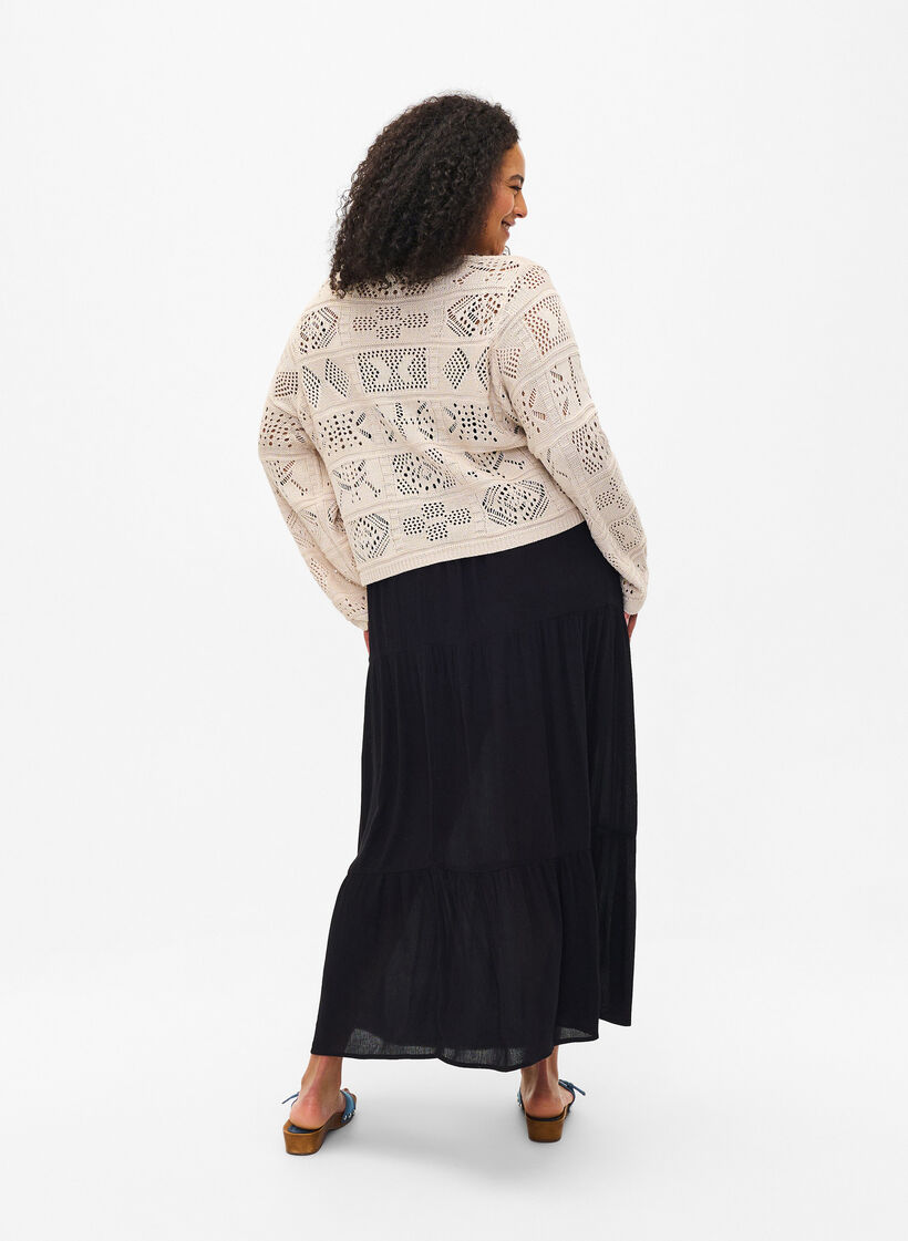 Long skirt with elasticated waist, Black, Model image number 1