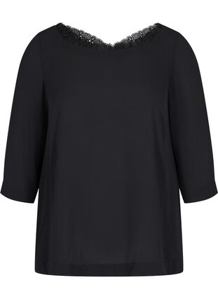 Top with 3/4 sleeves and lace back, Black, Packshot image number 0
