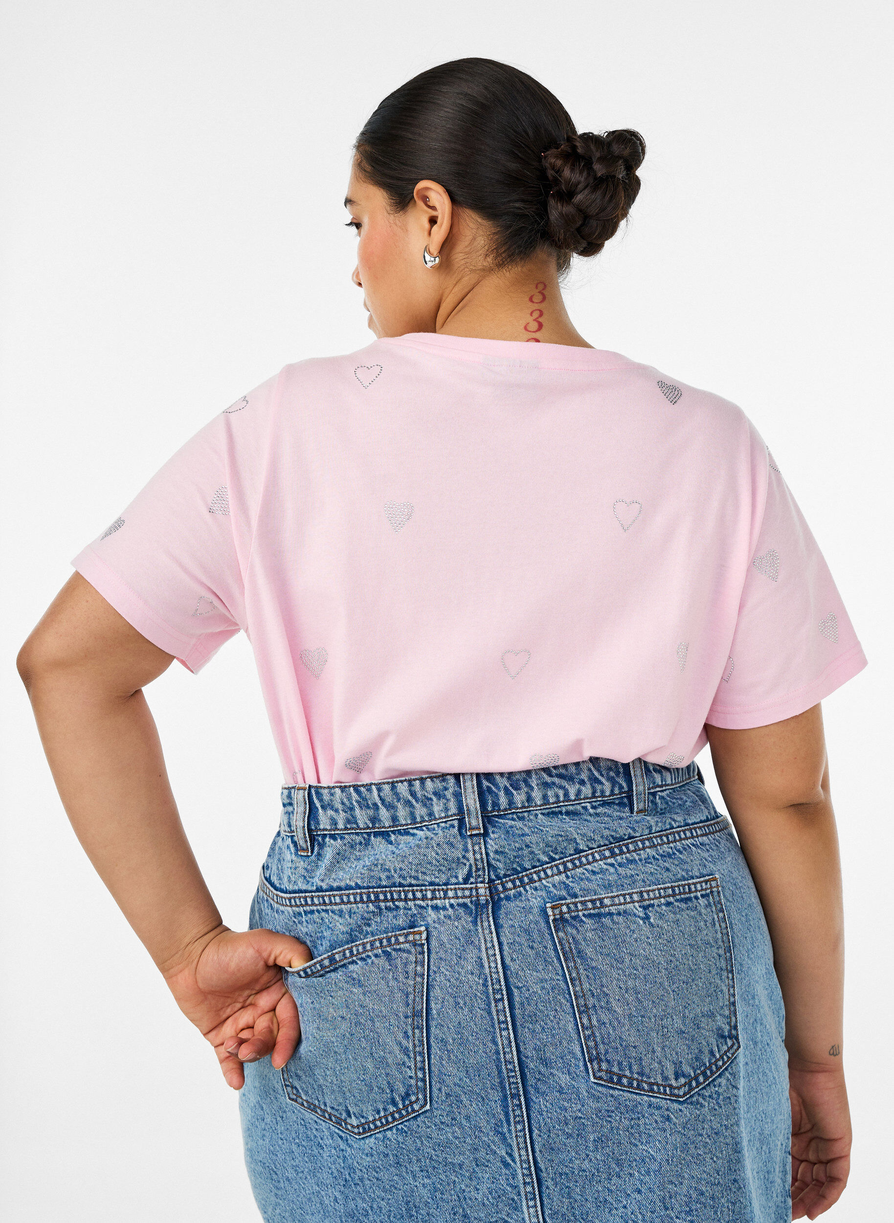 ZizzifashionOrganic cotton t-shirt with hearts, Rose, Model image number 2