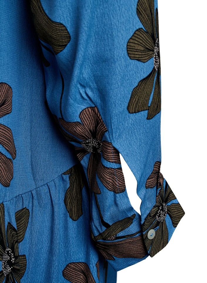 Printed viscose midi dress with long sleeves, Blue, Packshot image number 3