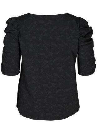 Textured puff sleeve blouse, Black, Packshot image number 1