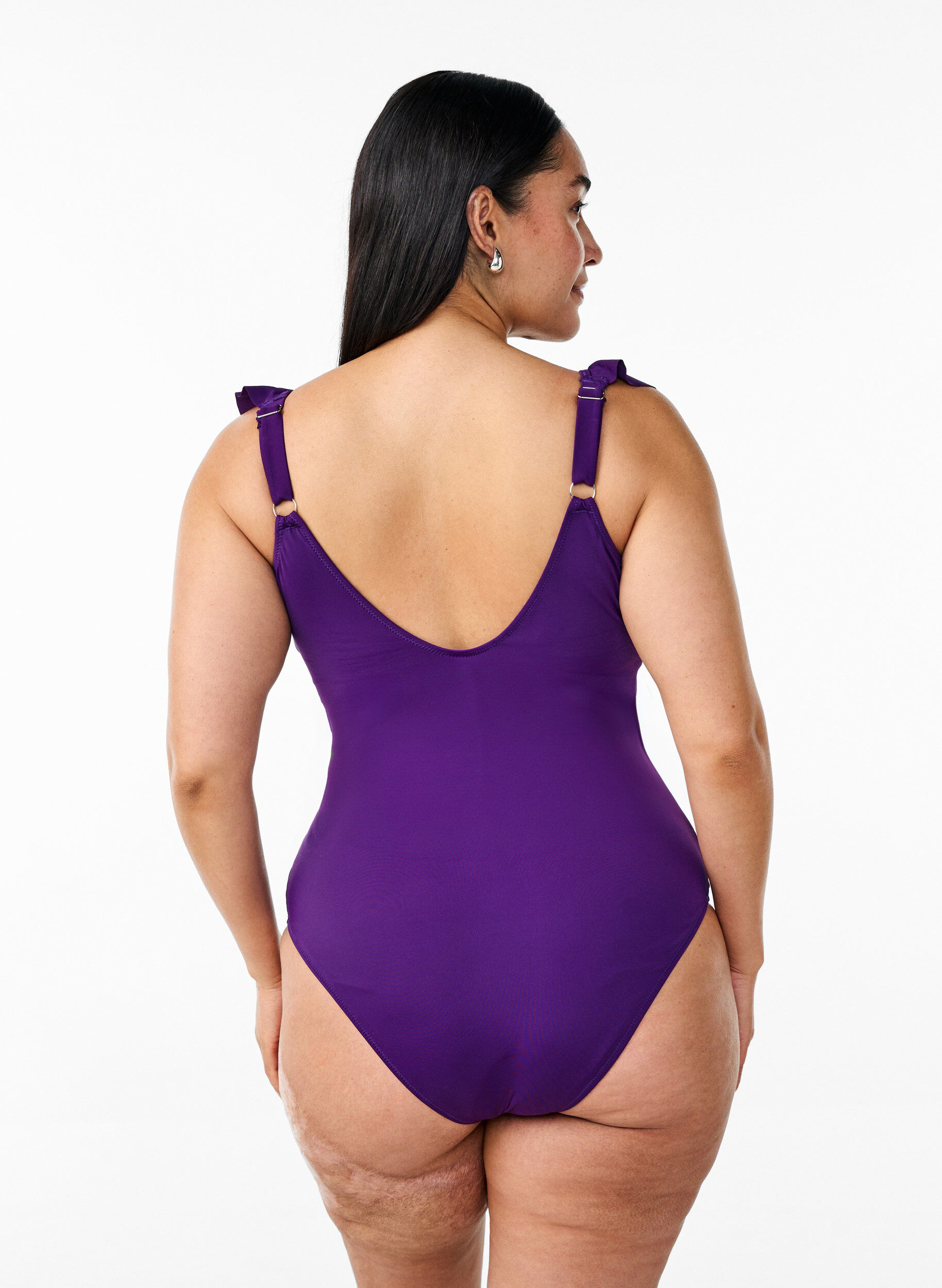 Zizzifashion Swimsuit with ruffles and removable padding, Purple, Model image number 1
