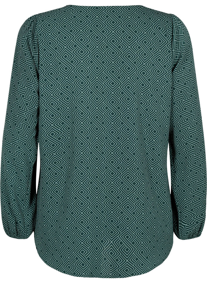 Shirt blouse with v-neck and print, Scarab Graphic AOP, Packshot image number 1