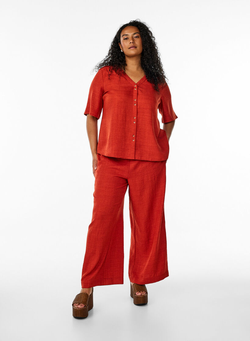 Loose trousers with elasticated waistband and pockets, Red, Model image number 0