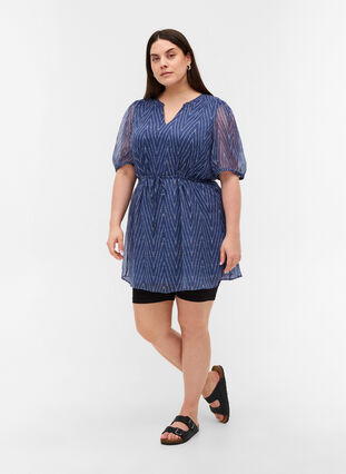 Printed tunic with an adjustable waist, Blue Indigo AOP, Model image number 2