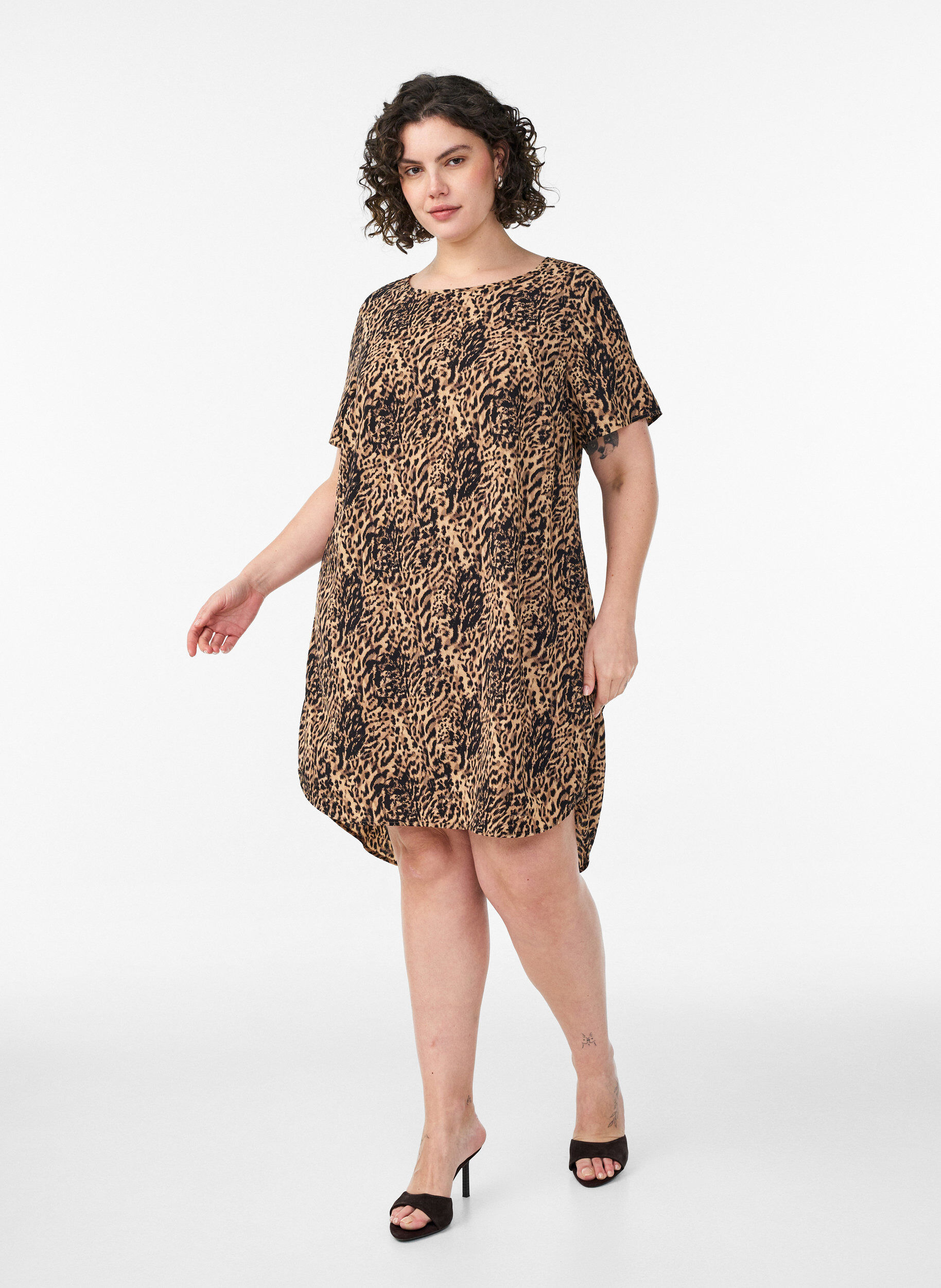 Zizzifashion Dress with print and short sleeves, Brown, Model image number 0