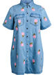 Short denim dress with embroidered flowers, Light Blue, Packshot image number 0