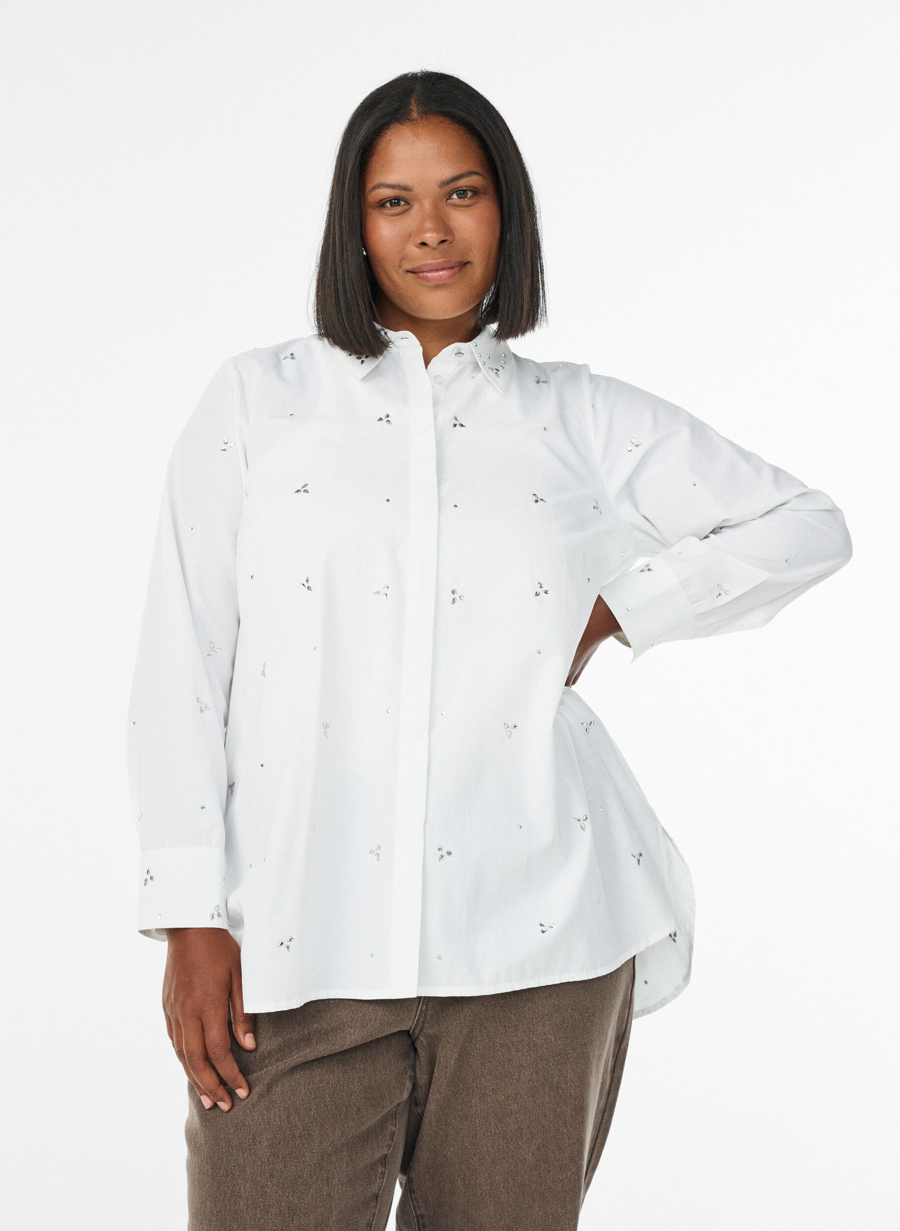 Shirt with rhinestones, White, Model