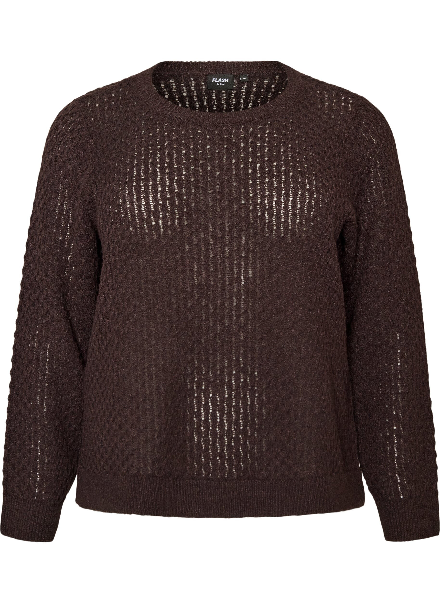 ZizzifashionKnitted blouse with a textured openwork pattern, Brown, Packshot image number 0