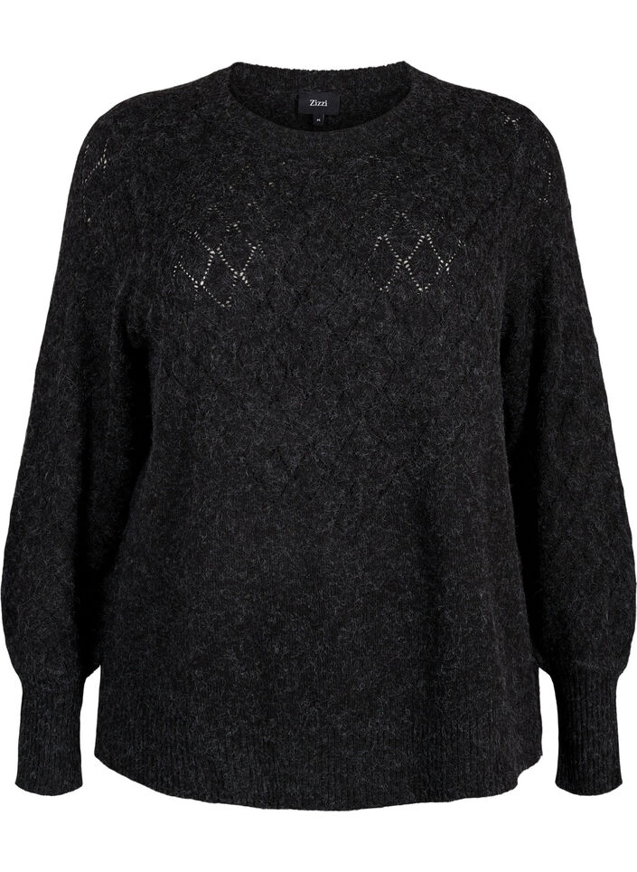 Knitted blouse with lace pattern, Dark Grey Melange, Packshot image number 0