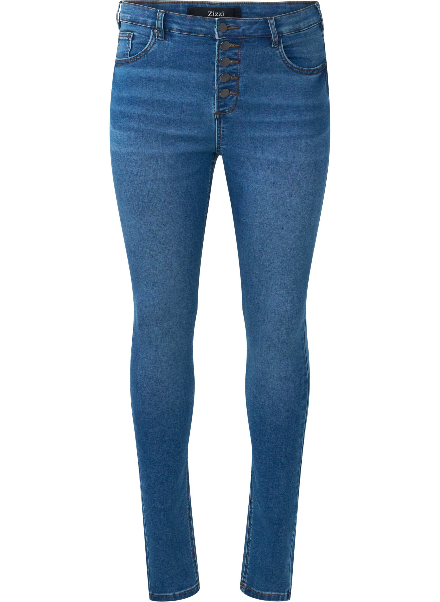 Zizzifashion High-waisted Amy jeans with button closure, Blue Denim, Packshot image number 0
