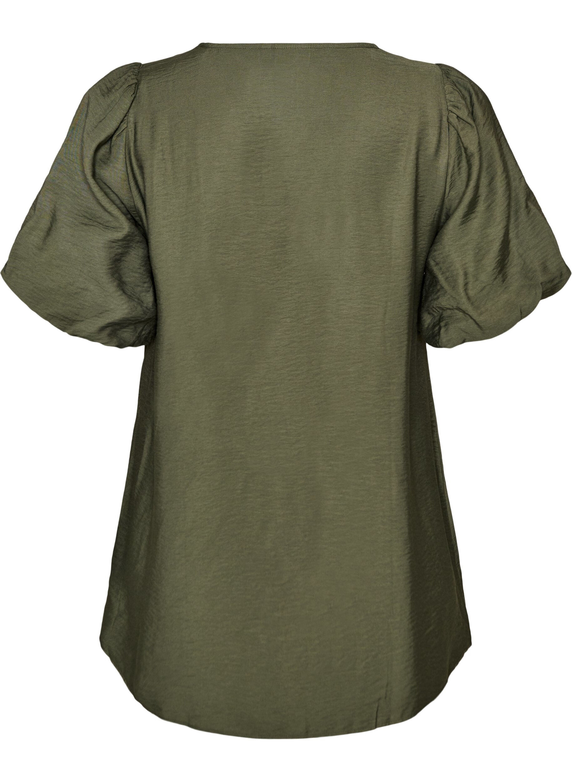 ZizzifashionTunic with balloon sleeves and a V-neck, Green, Packshot image number 1