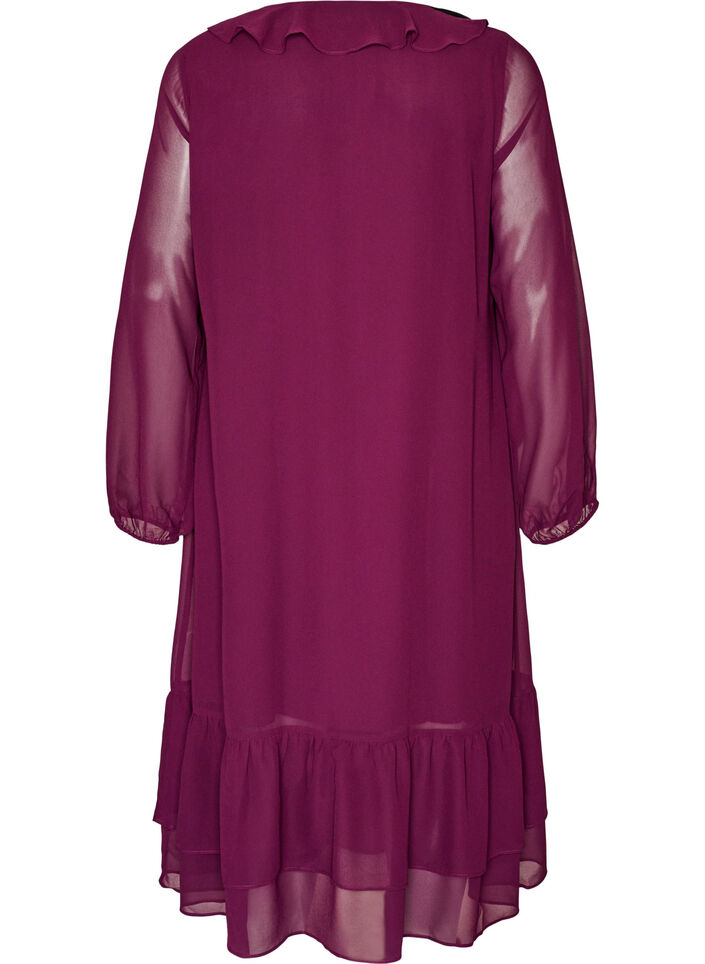 Party dress with ruffle details and V-neck, Red, Packshot image number 1