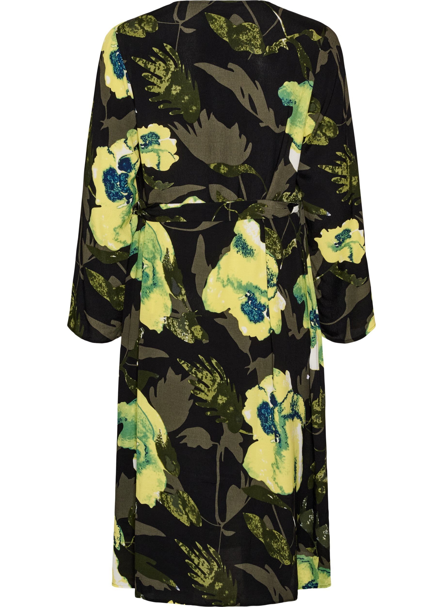 ZizzifashionFloral wrap dress in viscose with a tie belt, Black, Packshot image number 1