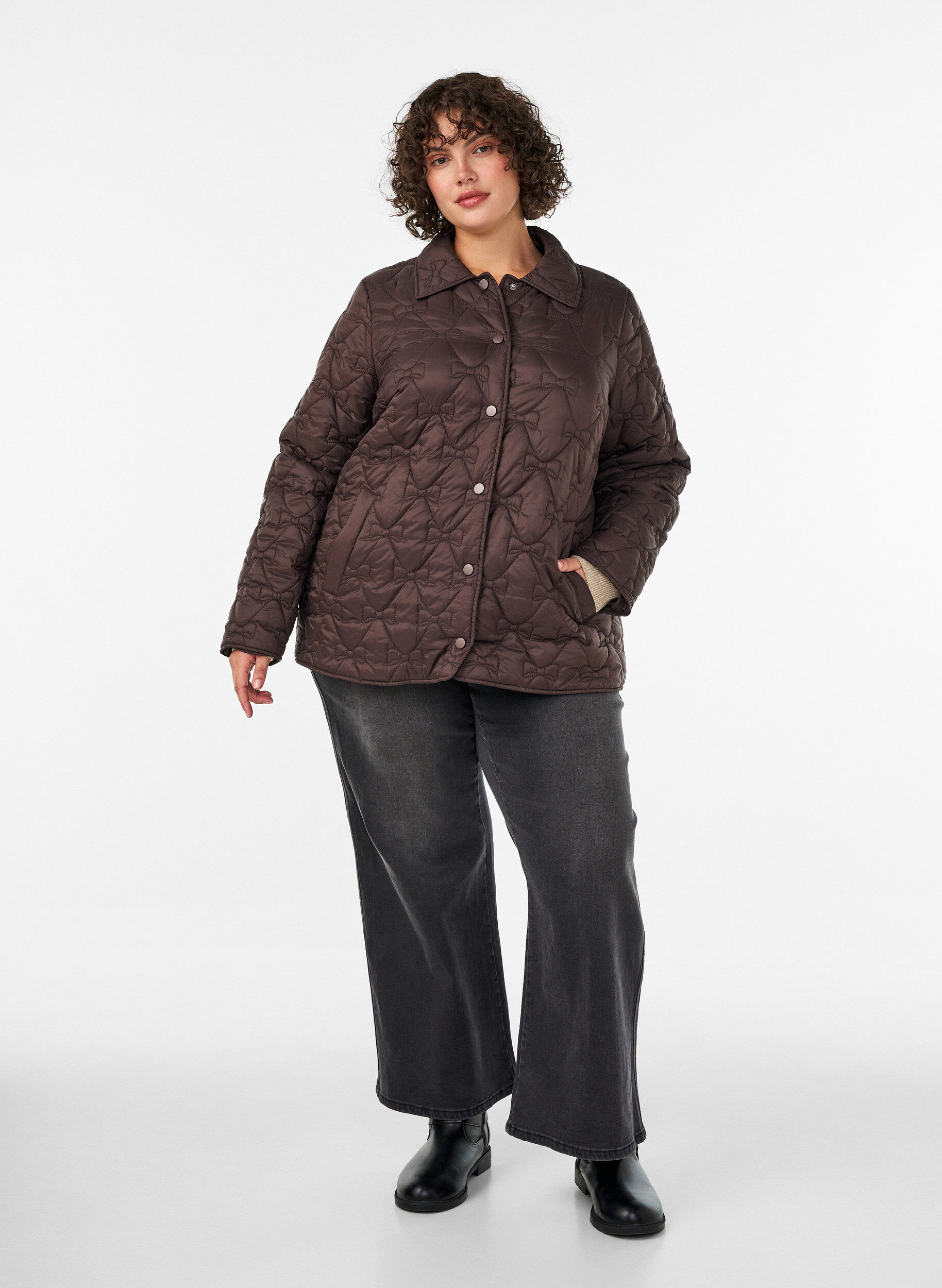 ZizzifashionLightly padded jacket with decorative quilting, Brown, Model image number 1