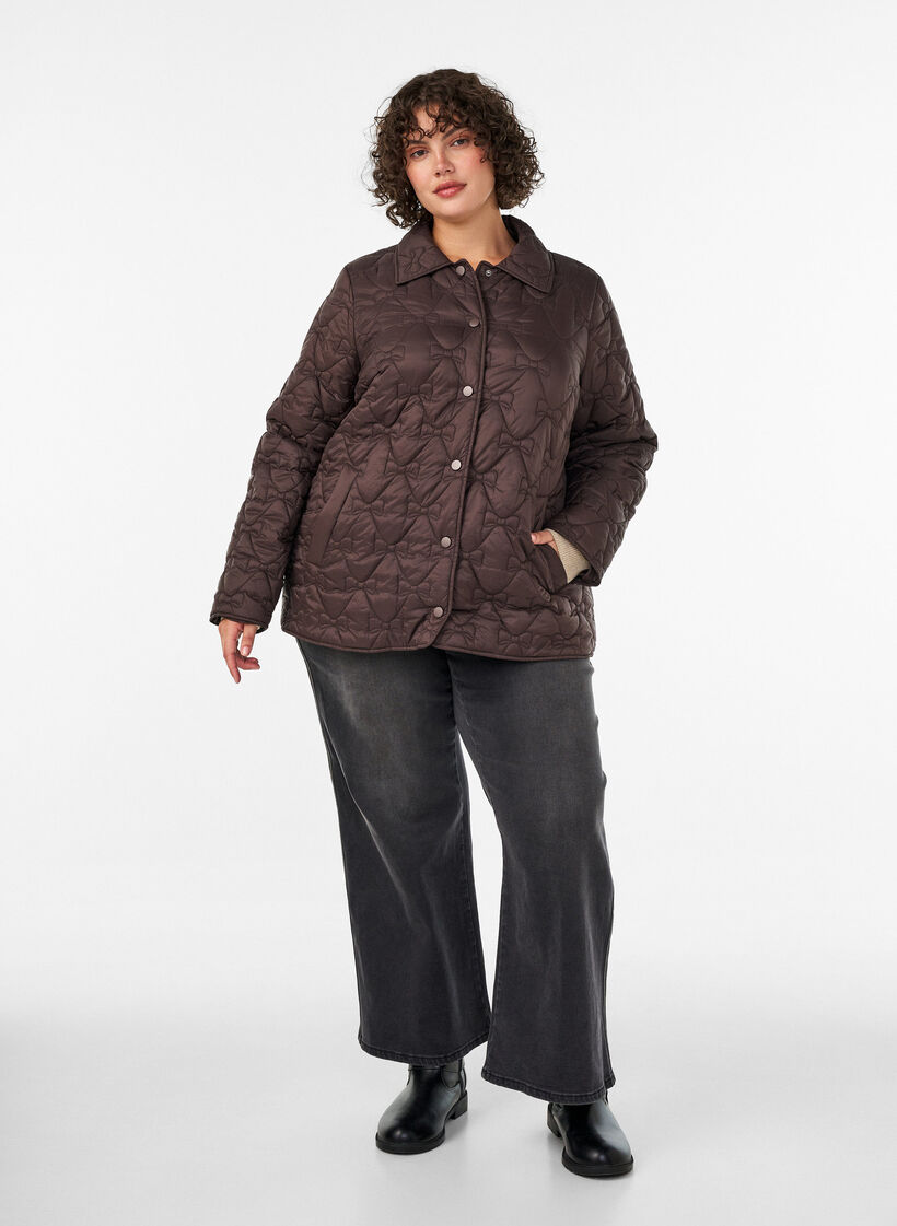 Lightly padded jacket with decorative quilting, Brown, Model image number 1