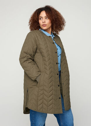 Long quilted jacket with button fastening, Bungee Cord, Model image number 0