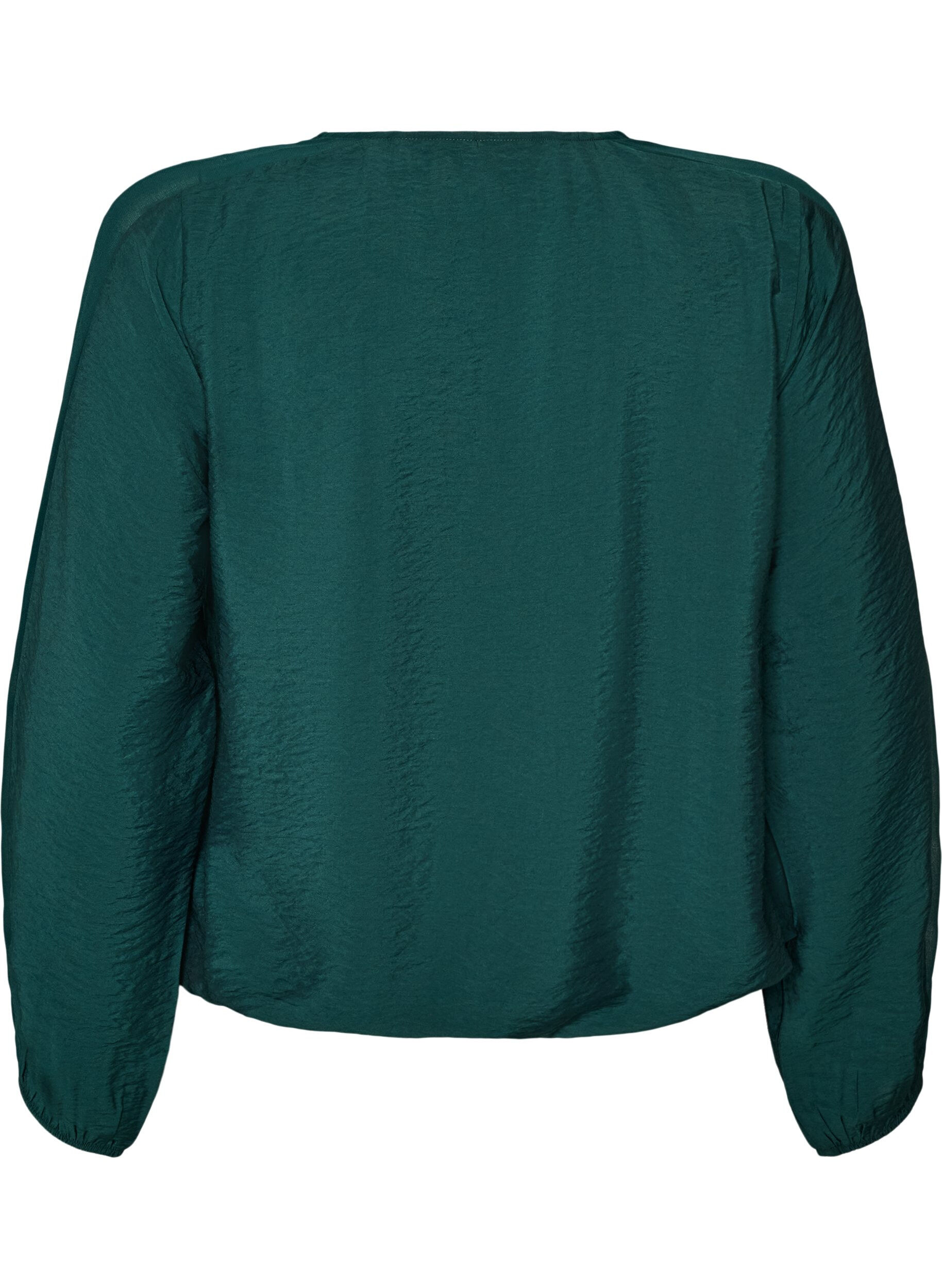 ZizzifashionBlouse with balloon effect and chiffon details, Green, Packshot image number 1