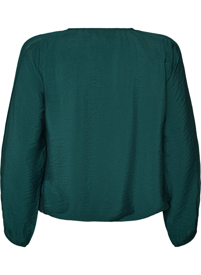 Blouse with balloon effect and chiffon details, Green, Packshot image number 1