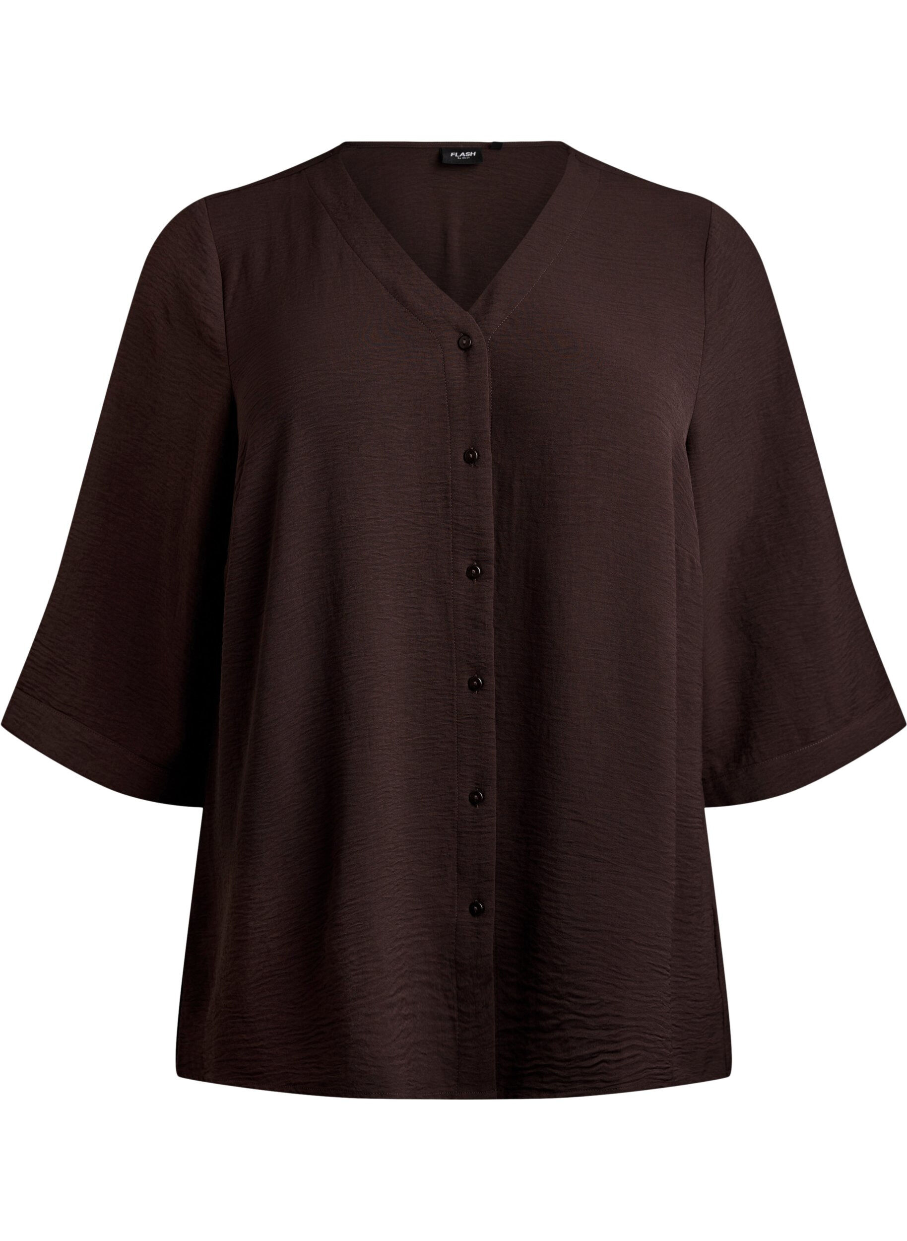 Zizzifashion Shirt blouse with V-neck and 3/4 sleeves, Brown, Packshot image number 0