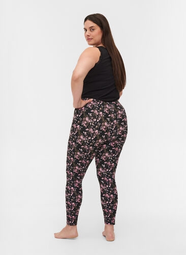 Viscose leggings with floral print, Black AOP FLOWER, Model image number 1