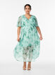 Long chiffon dress with floral print and short sleeves, Green, Model image number 0