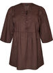 Cotton tunic with a V-neck and crochet trim, Brown, Packshot image number 0