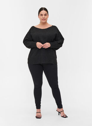 Knit blouse with balloon sleeves, Black, Model image number 2