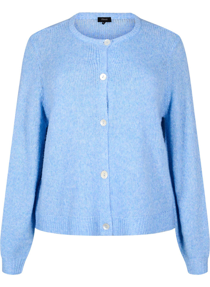 Knitted cardigan with wool and buttons, Della R. Blue Mel., Packshot image number 0