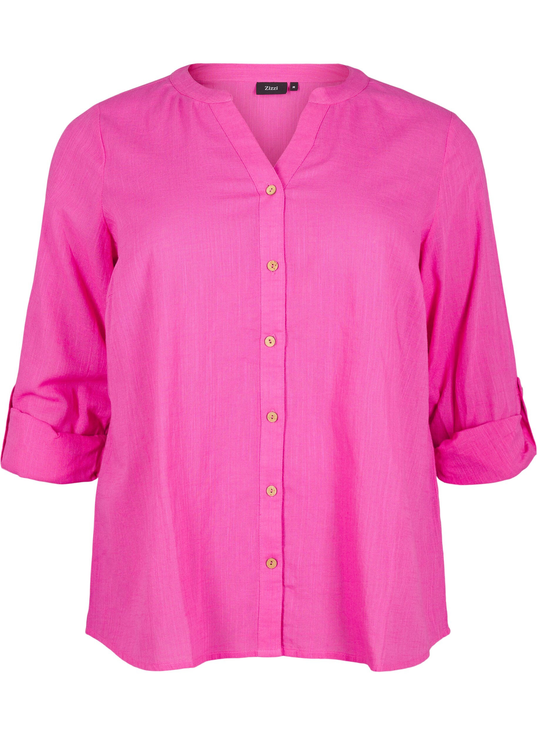 Zizzifashion Cotton shirt blouse with a v-neck, Rose, Packshot image number 0