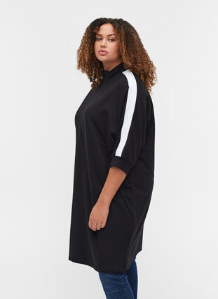 Cotton sweater dress with a zip and 3/4 sleeves, Black, Model image number 2
