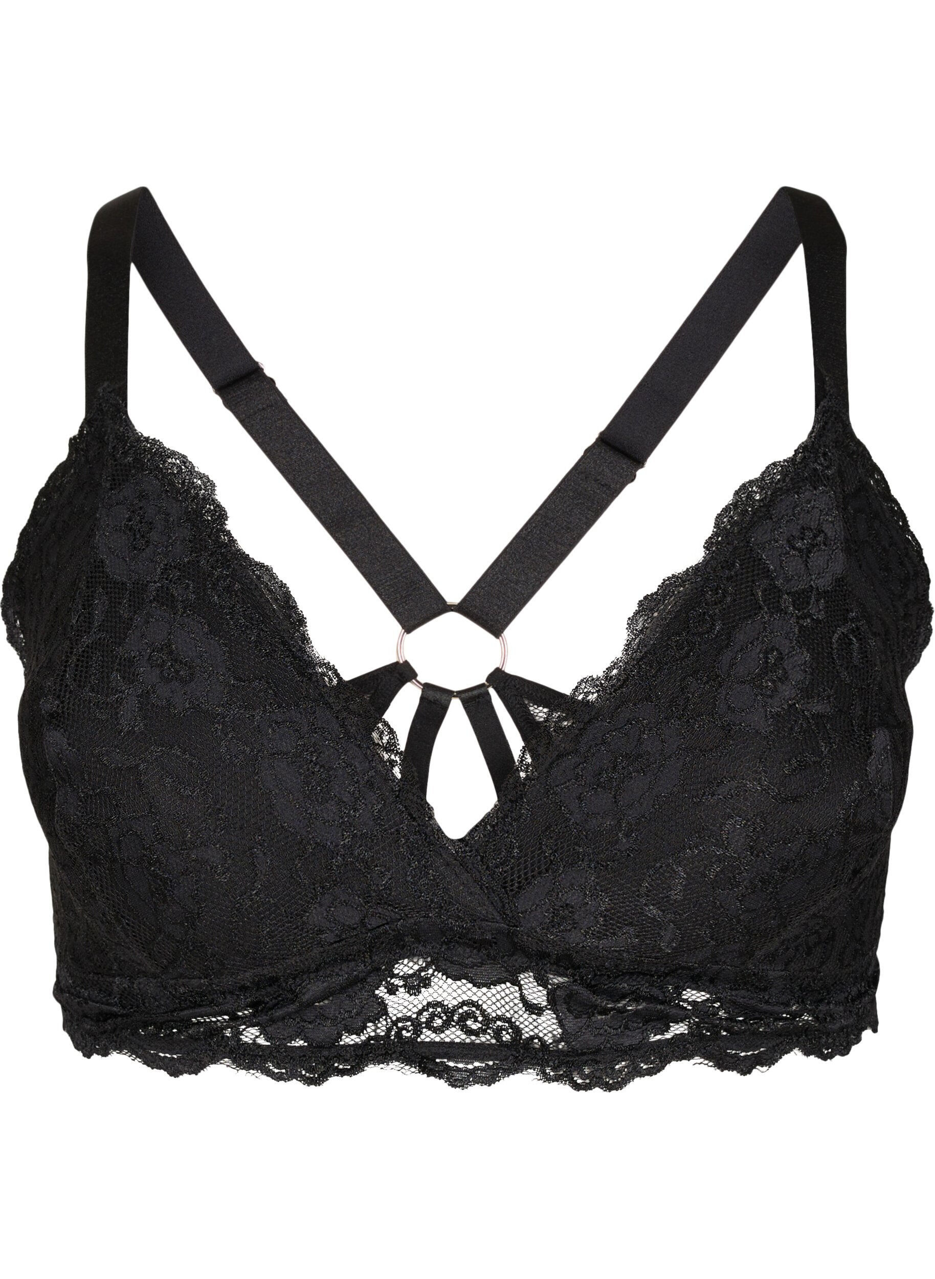 Zizzifashion Padded lace bra with back detail, Black, Packshot image number 0