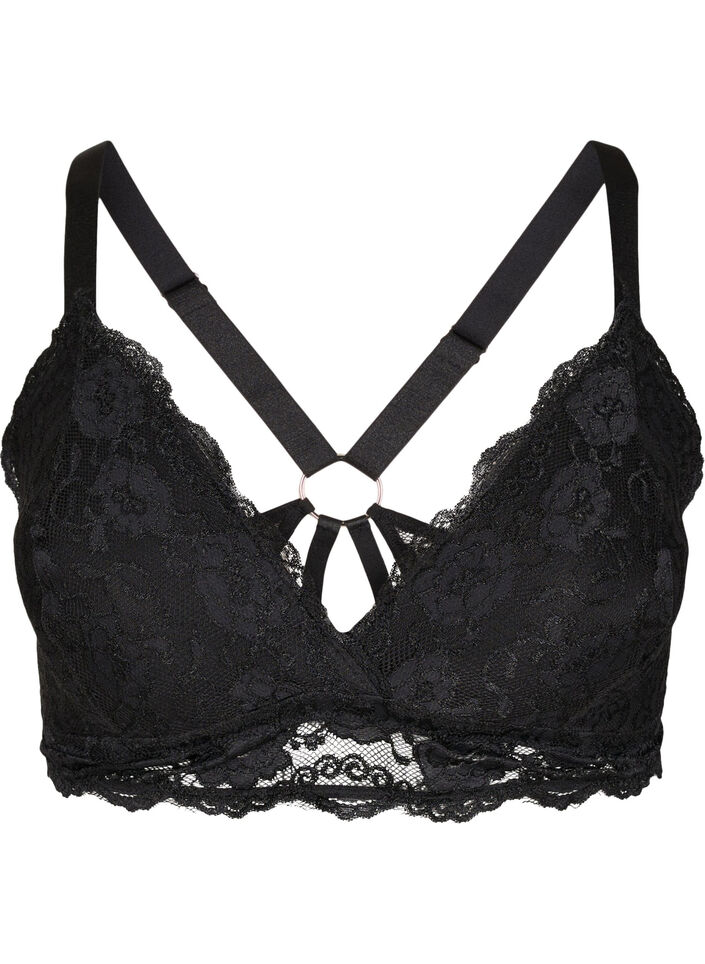 Padded lace bra with back detail, Black, Packshot image number 0