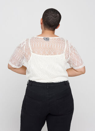 Lace blouse with short sleeves, Vanilla Ice, Model image number 1