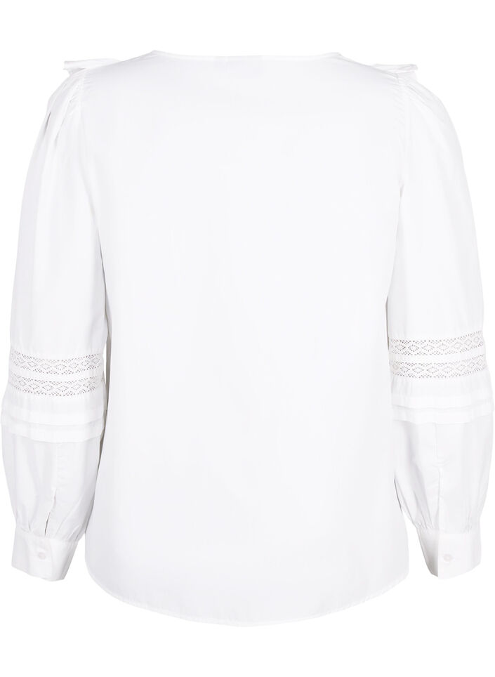 Blouse with ruffles and lace trim, White, Packshot image number 1