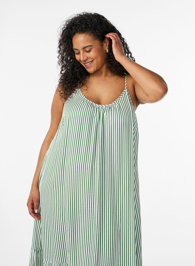 Summer dress with stripes and A-line shape, Green, Model image number 2