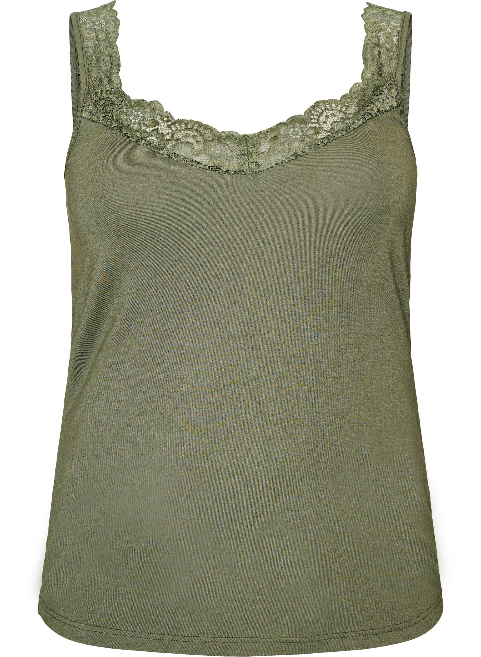 ZizzifashionViscose top with lace edge, Green, Packshot image number 0