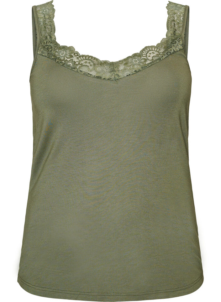 Viscose top with lace edge, Green, Packshot image number 0