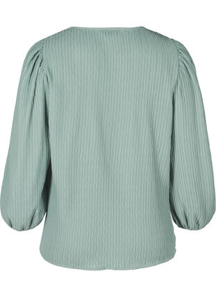 Textured blouse with puff sleeves, Chinois Green, Packshot image number 1