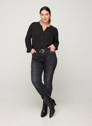 Shirt with a V-neck and buttons, Black, Model image number 2