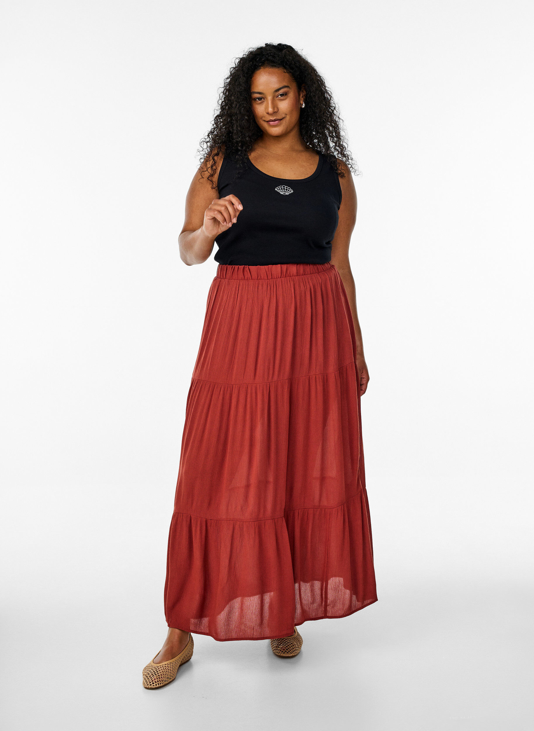 Zizzifashion Long skirt with elasticated waist, Red, Model image number 0