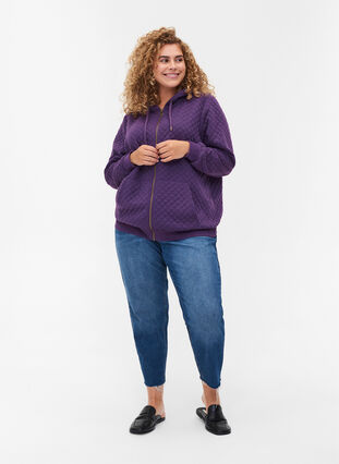 Sweater cardigan with a hood a zip, Loganberry, Model image number 4