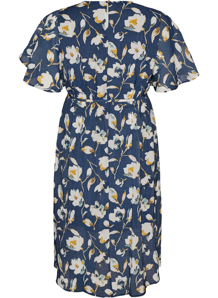 Ankle-length dress with flutter sleeves and tie-waist, Blue, Packshot image number 1