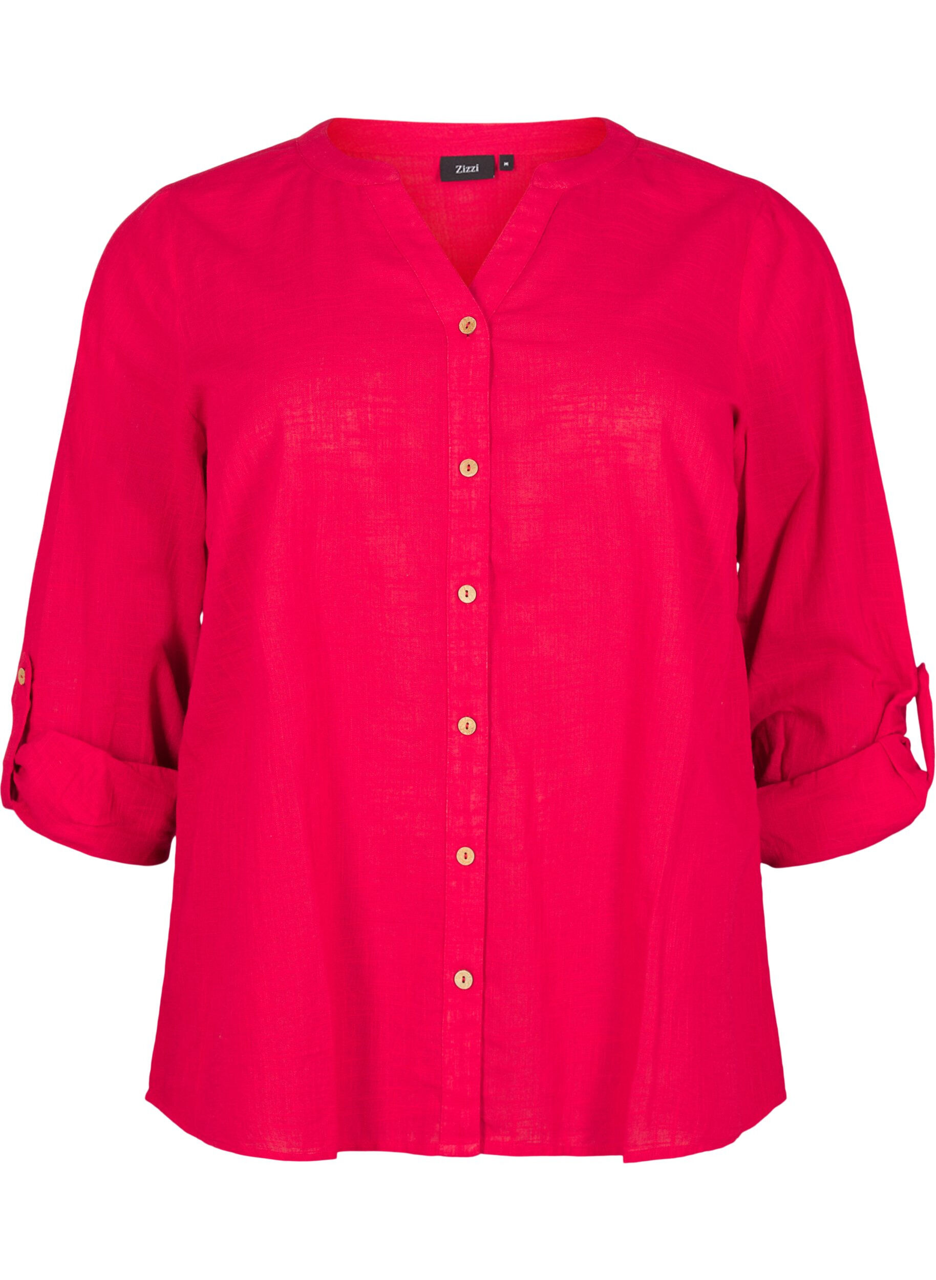 Zizzifashion Cotton shirt blouse with a v-neck, Red, Packshot image number 0