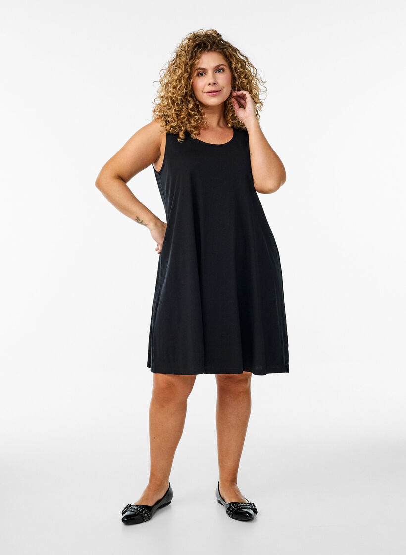 Sleeveless A-line dress, Black, Model image number 1