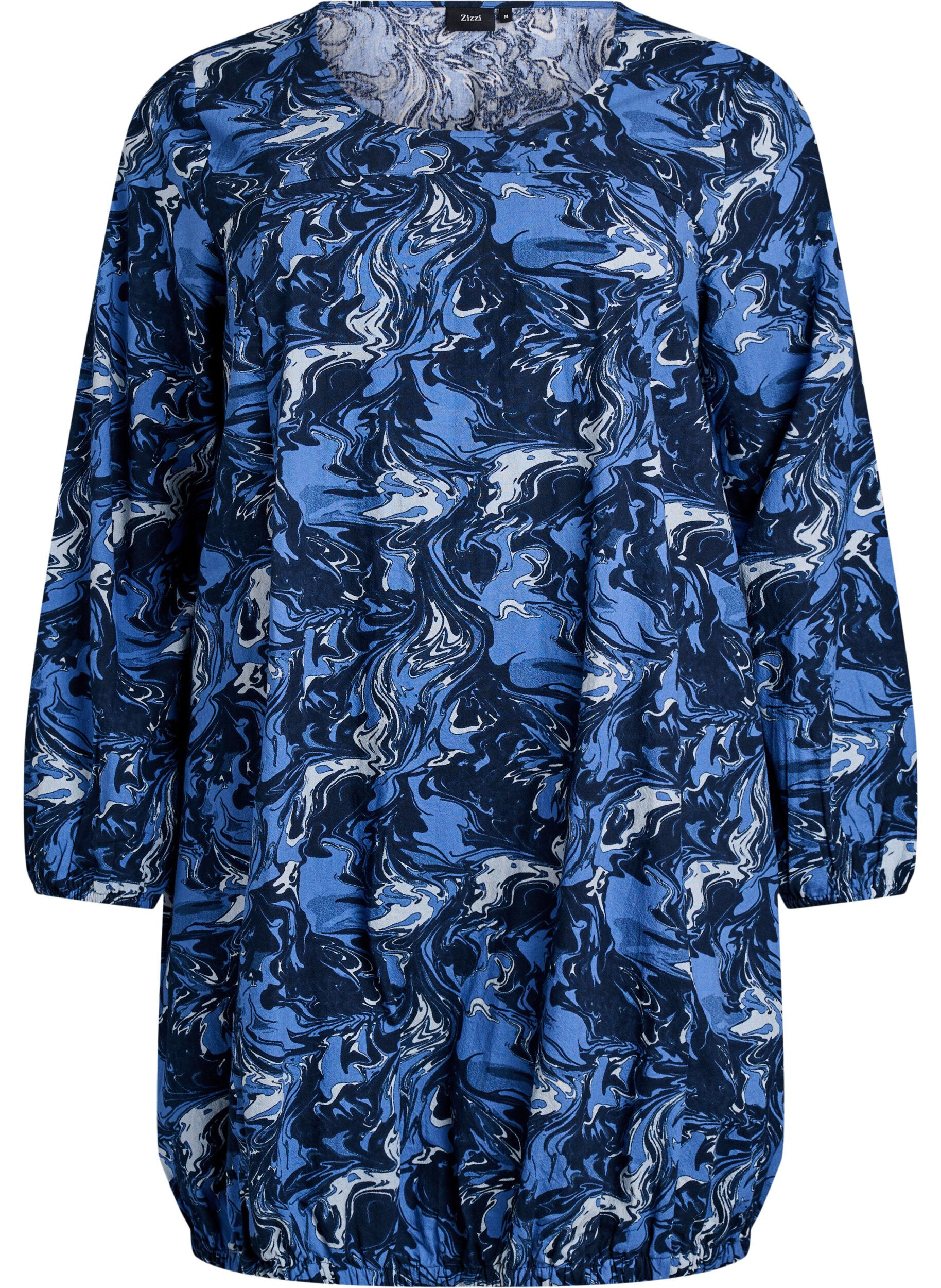 Short cotton dress with an elasticated hem and long sleeves