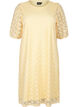Knee-length dress with eyelet pattern and short sleeves, Yellow, Packshot image number 0