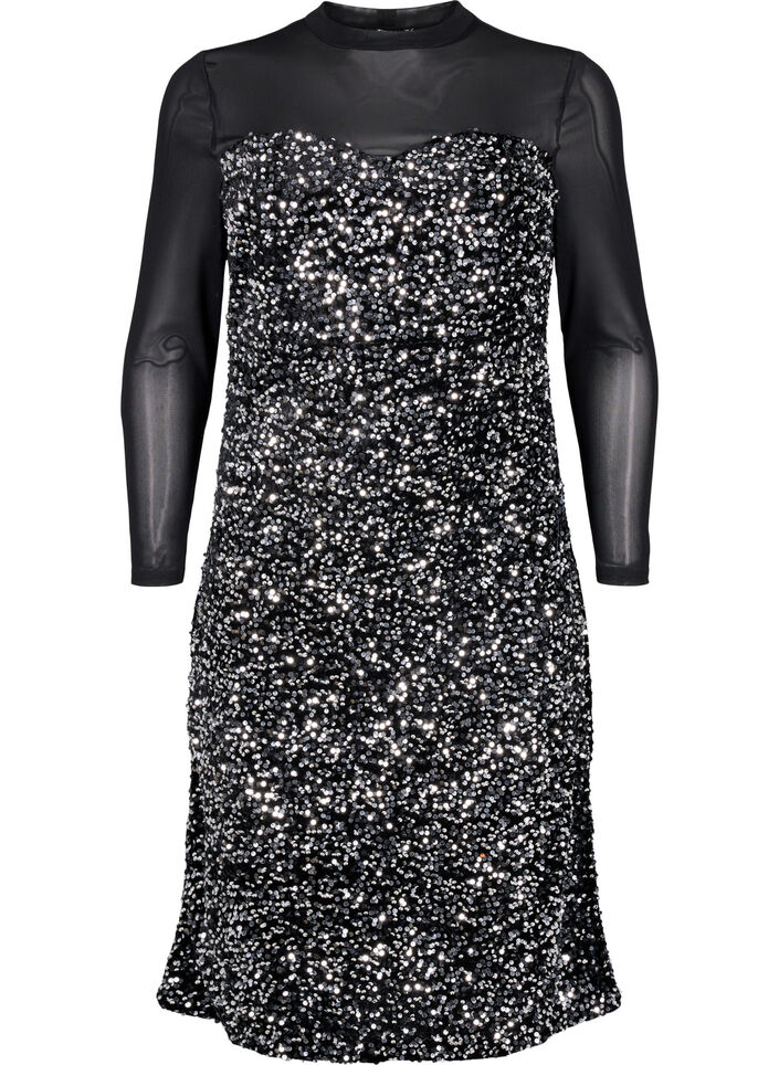 Glitter dress with sequins, Black w. Silver, Packshot image number 0
