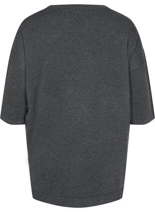 Knitted top with a round neckline and 3/4 sleeves, Dark Grey Melange, Packshot image number 1